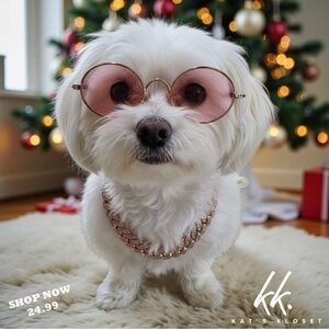 Stylish Pink Dog Sunglasses and Rose Gold Collar Chain